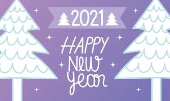 feliz ano novo 2021, árvore branca decoração cartão de evento festivo vetor
