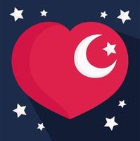 dia da república da Turquia, bandeira nacional em forma de coração escuro e fundo de estrelas vetor