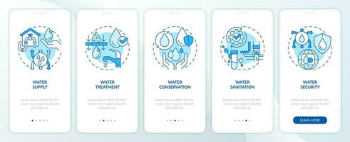 água gestão conceitos azul onboarding Móvel aplicativo tela. passo a passo 5 passos editável gráfico instruções com linear conceitos. interface do usuário, ux, gui modelo vetor