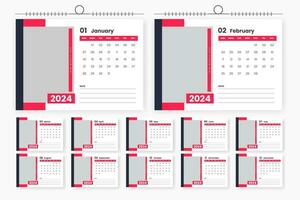 2024 escrivaninha calendário Projeto 12 página calendário modelo vetor