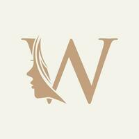 mulher face logotipo em carta W. beleza spa símbolo com mulher face ícone vetor