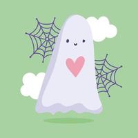 feliz dia das bruxas, lindas nuvens de coração fantasma e celebração de festa de doces ou travessuras vetor