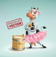 vaca Prêmio desenhando e brincos leite pode recipiente isolado desenho animado 3d ilustração realista vetor