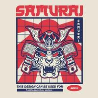 samurai Guerreiro mascarar, tradicional armaduras do japonês guerreiro, vetor ilustração, camisa gráfico. todos elementos mascarar, capacete, cores estão em a separado camadas e editável