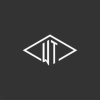 iniciais wt logotipo monograma com simples diamante linha estilo Projeto vetor