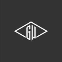 iniciais gw logotipo monograma com simples diamante linha estilo Projeto vetor