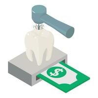 dente tratamento ícone isométrico vetor. cárie removendo processo e dólar conta vetor