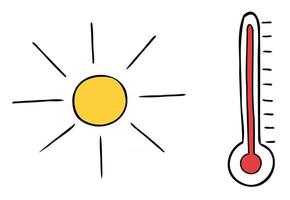ilustração em vetor desenho animado de termômetro solar e clima muito quente