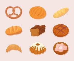 ícones de comida de padaria vetor