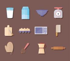 conjunto de ícones de utensílios de cozinha em um fundo marrom vetor