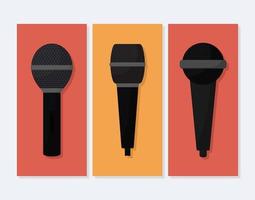 conjunto de três ícones de microfones vetor