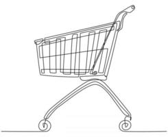 desenho de linha contínua de carrinho para ilustração de compras vetor
