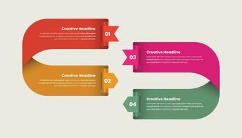 quatro degrau abstrato infográfico apresentação modelo com torcido fita seta forma vetor