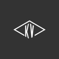 iniciais kv logotipo monograma com simples diamante linha estilo Projeto vetor