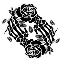 Projeto para camiseta com dois cadavérico mãos e rosas dentro Preto. vetor ilustração para Rocha tatuagens