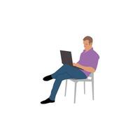 homem trabalhos com computador portátil sentado dentro cadeira ilustração Projeto vetor