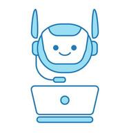 virtual assistente ou bate-papo robô ícone com computador portátil e fone de ouvido símbolo vetor