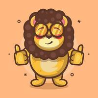 engraçado leão animal personagem mascote com polegar acima mão gesto isolado desenho animado dentro plano estilo Projeto vetor