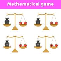 ilustração vetorial. jogo de matemática para crianças em idade escolar e pré-escolar. escalas e pesos. Adição. tomates vegetais. vetor