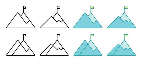 montanha conjunto ícone, e bandeira símbolo. plano vetor Projeto para folheto, social meios de comunicação, rede e aplicativo.