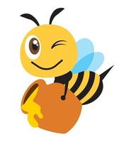 design plano desenho animado fofa abelha feliz carregue um grande pote de mel com mel orgânico fresco vetor