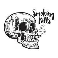 fumar mata. ilustração monocromática de caveira fumando. fumaça fantasma. vetor