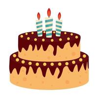 ícone de bolo de aniversário fofo com velas. elemento de design para convite de festa, parabéns. ilustração vetorial eps10 vetor