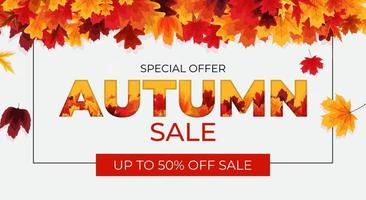 brilhante outono folhas banner de venda. cartão de desconto comercial. ilustração vetorial vetor