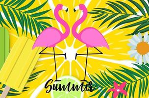 ilustração vetorial fundo de verão fofo flamingo rosa vetor