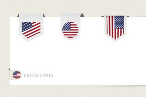 rótulo bandeira coleção do Unidos estados dentro diferente forma. fita bandeira modelo do EUA vetor
