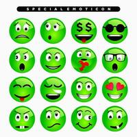 verde fofa emoji ícone com vários facial expressões vetor