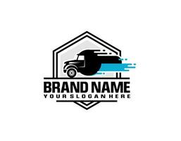 logotipo com caminhão em fundo branco, estilo monocromático vetor