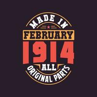 fez dentro fevereiro 1914 todos original peças. nascermos dentro fevereiro 1914 retro vintage aniversário vetor