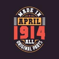 fez dentro abril 1914 todos original peças. nascermos dentro abril 1914 retro vintage aniversário vetor
