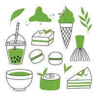 chá matchá. caneca com matcha e folhas de chá verde. ilustração vetorial. chá verde natural. vetor