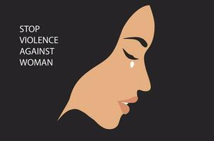 parar a violência contra o conceito de mulher para o dia internacional para a eliminação da violência contra as mulheres, ilustração vetorial de rosto chorando de mulher vetor