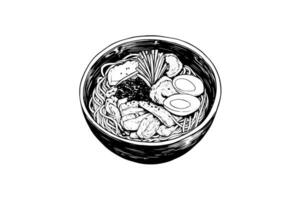 ramen macarrão japonês Comida vetor gravação estilo ilustração. tinta esboço logotipo ou cardápio conceito.