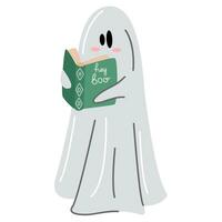 dia das Bruxas fantasma ler livro. fofa dia das Bruxas personagem.halloween decorações. vetor