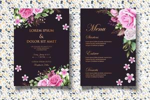 cartão de convite de casamento floral desenho a mão luxuosa vetor