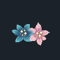 azul e Rosa flores dentro pixel arte estilo vetor