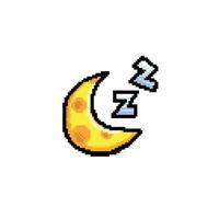 metade lua com dormir emoticon dentro pixel arte estilo vetor