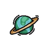 verde planeta com anel dentro pixel arte estilo vetor