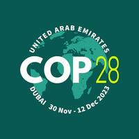 policial 28 uae. anual Unidos nações clima mudança conferência. dubai, Unidos árabe emirados. internacional clima cume bandeira. emissão redução. global aquecimento. vetor ilustração