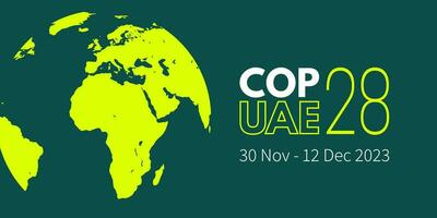 policial 28 uae. anual Unidos nações clima mudança conferência. dubai, Unidos árabe emirados, 30 nov - 12 dezembro 2023. internacional clima cume bandeira. global aquecimento. vetor ilustração