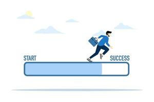 conceito do progresso a partir de começar para sucesso. desafio seu progresso e ganhar a corrida. missão realizado para completo a projeto. empreendedores corre a partir de coçar, arranhão para sucesso. plano vetor ilustração.