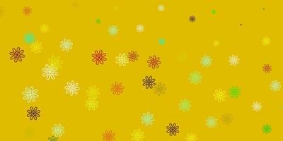 textura de doodle de vetor verde e amarelo claro com flores.