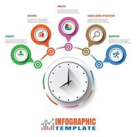 negócios modernos cronograma infográfico relógio projetado para modelo plano de fundo elementos diagrama processo de planejamento páginas da web fluxo de trabalho tecnologia digital dados apresentação gráfico. ilustração vetorial vetor