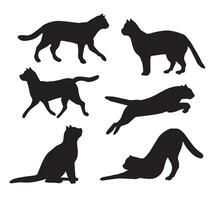 vetor conjunto do plano mão desenhado gatos silhueta