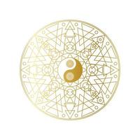 mandala dourada brilhante com sinal de yin yang isolado vetor