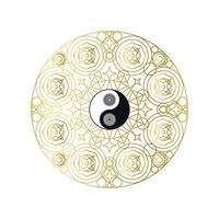 mandala dourada brilhante com sinal de yin yang isolado vetor